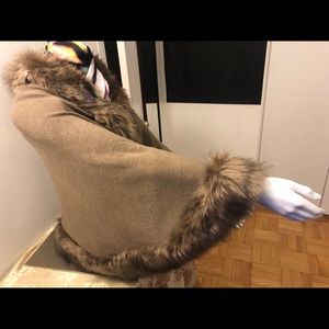 Taupe faux fur throw poncho style